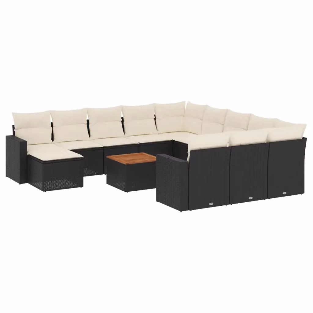 Set di Divani da Giardino a Forma di U vidaXL in Polyrattan Nero con Cuscini e Tavolino da Esterno – 2