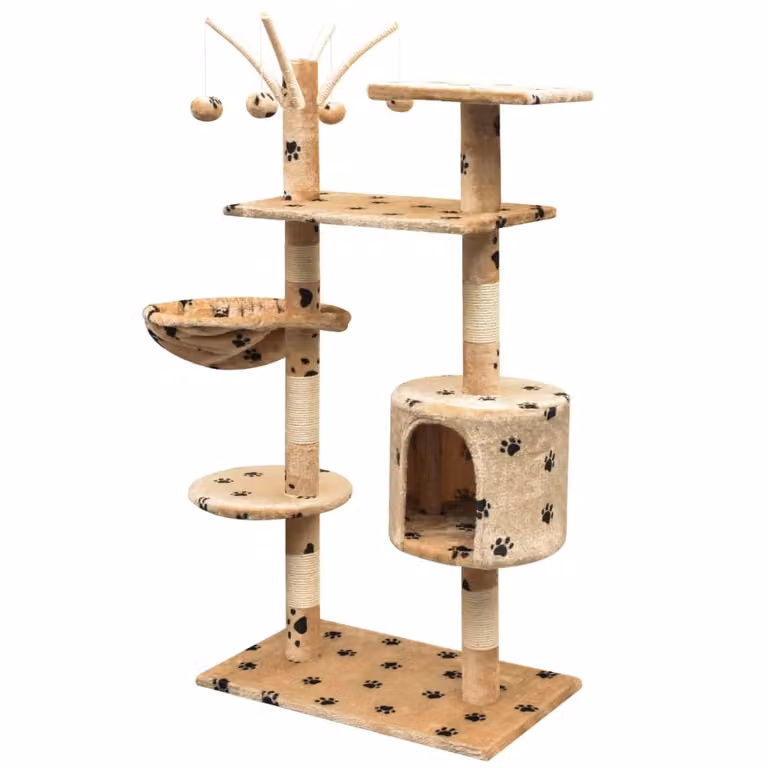 vidaXL Tiragraffi per gatti 125 cm Beige con impronta di zampa