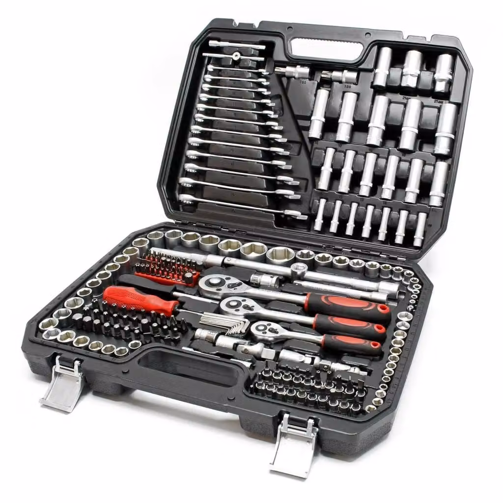 Set di chiavi a cricchetto e bussole da 215 pezzi in acciaio al carbonio colore argento 1/4" – 2