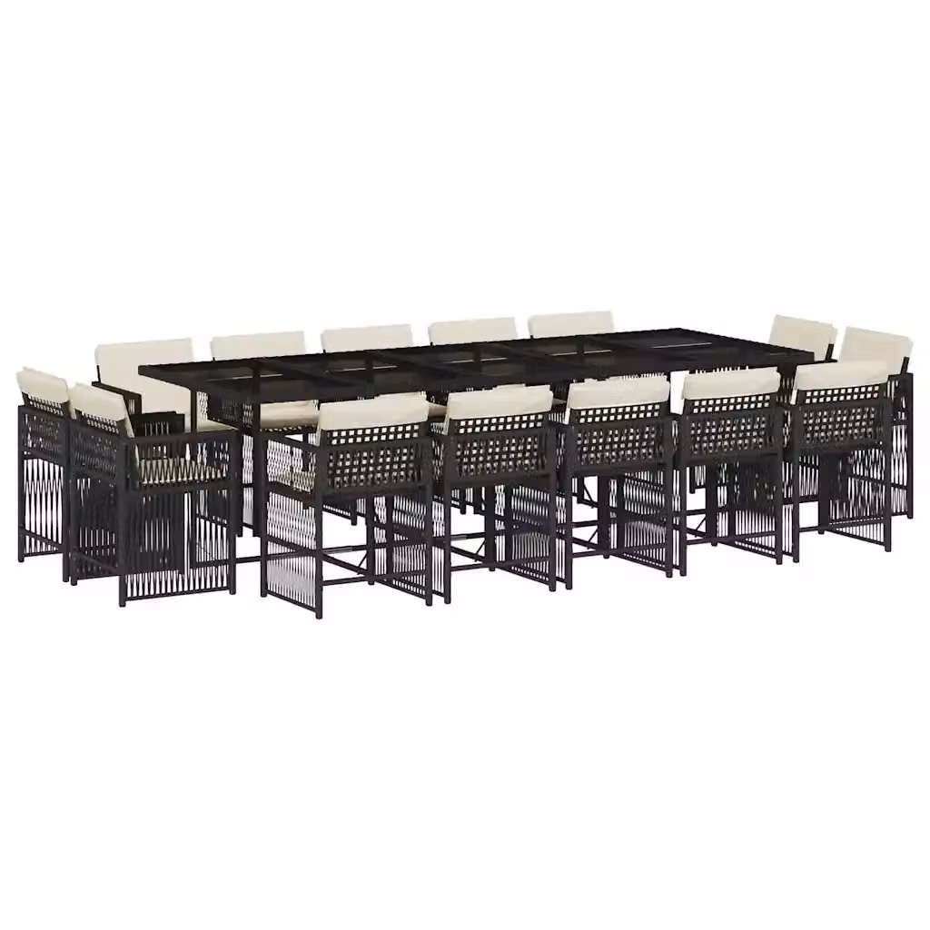 Set da Pranzo da Giardino vidaXL in Polyrattan Nero con Cuscini e Tavolo in Vetro 15 pz – 2