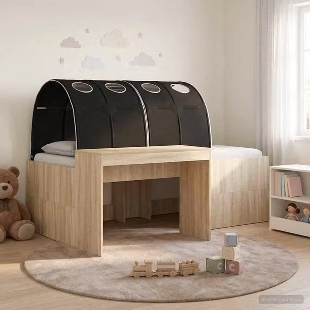 Letto con Tunnel 3 pz Rovere Sonoma e Nero 3423700