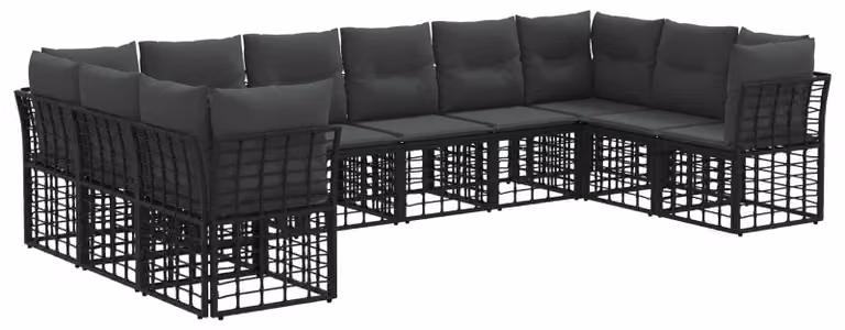 Set di divani da esterno Nero e Grigio scuro Poliestere