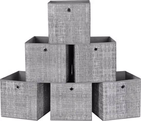 Set di 6 cestini portaoggetti - Pieghevole - Non tessuto - Grigio screziato - 30x30x30 cm Contenitore - Scatola portaoggetti
