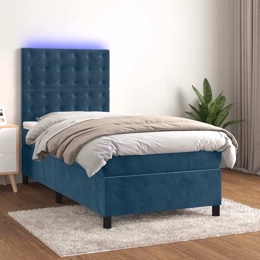 Letto Ibrido vidaXL con Materasso, Illuminazione LED Sotto il Letto e Porte USB, Blu e Bianco, L/P: 100 x 200 cm – 1