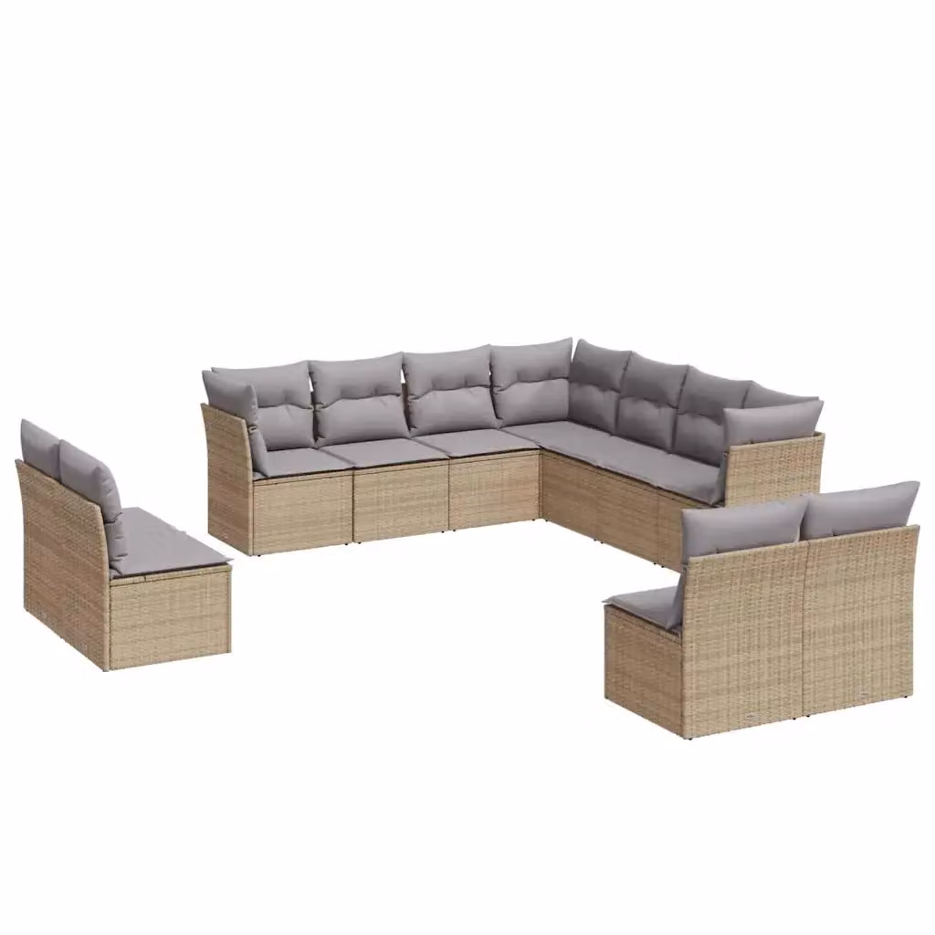 Set di divani da giardino vidaXL 11 pz a forma di U in rattan con cuscini beige e struttura in acciaio rivestito in polvere – 2