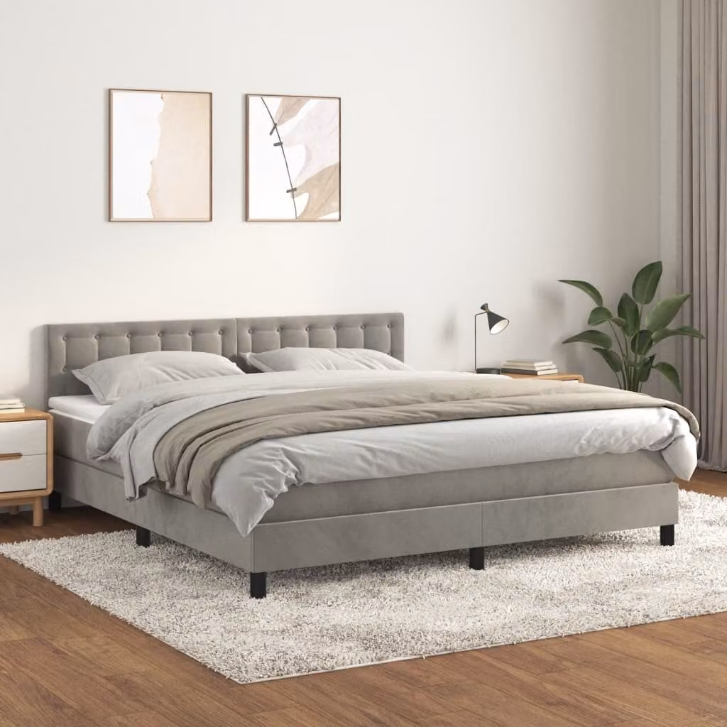 Maison Exclusive - Giroletto a Molle con Materasso Grigio Chiaro 160x200cm Velluto