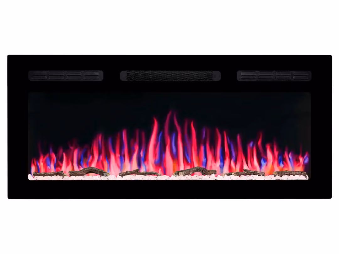 Camino elettrico ArtiFlame AF40WR: camino elettrico da incasso con potenza termica di 1800 W, effetto fiamma realistico, illuminazione a LED, telecomando, timer, colore nero