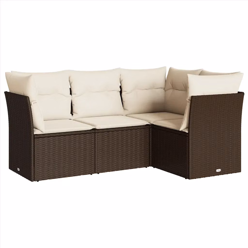 vidaXL Set Divano da Giardino a L in Polyrattan Marrone con Cuscini Imbottiti e Rivestimenti Rimovibili – 2
