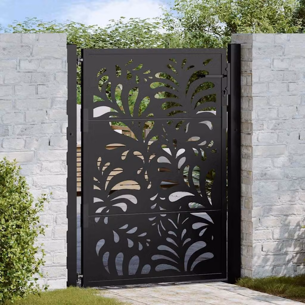 Cancello singolo da giardino vidaXL in acciaio nero con design ondulato L: 110 cm, H: 130 cm