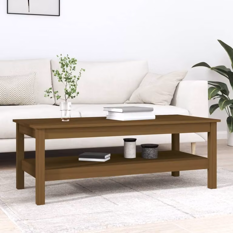 The Living Store Tavolino marrone miele 110x50x40 cm in legno di pino massello
