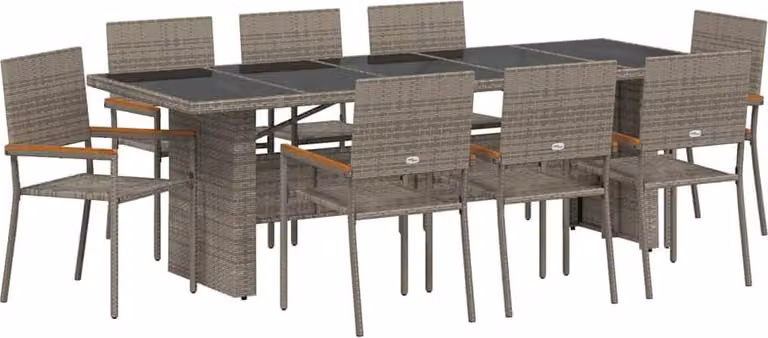 Set da Pranzo per Giardino 9 pcs Grigio polyrattan