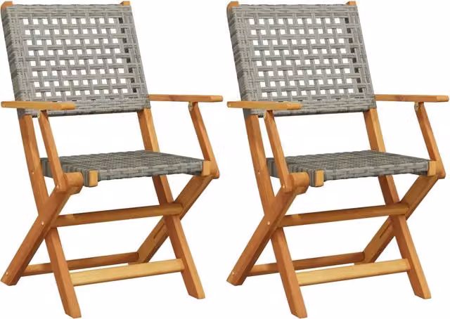 Set di 2 sedie da giardino moderne in legno di acacia oliato e polyrattan grigio con braccioli – 1