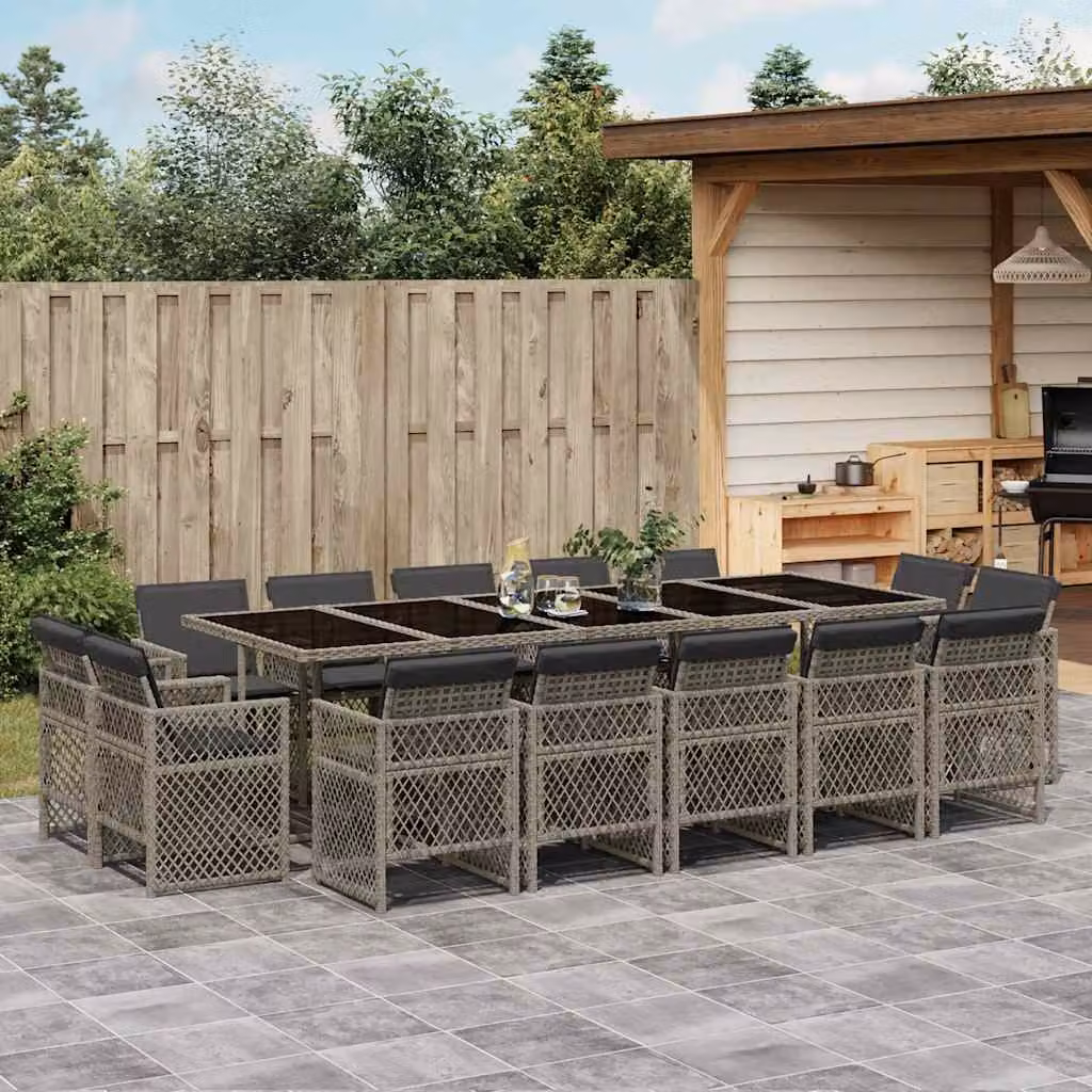vidaXL Set da Pranzo da Giardino 15 pz in Polyrattan con Cuscini Grigio e Nero – 1