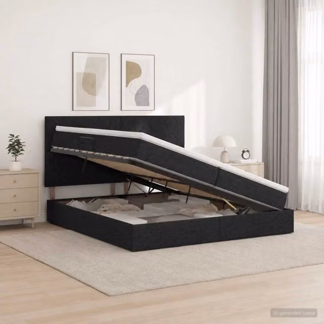 Letto con contenitore e materasso vidaXL in tessuto nero L/P: 200 x 200 cm, H: 140 cm