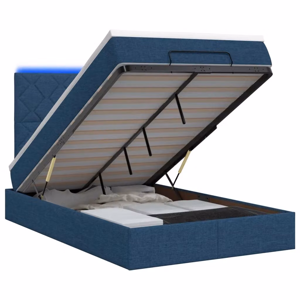 Letto Ottomano con Materasso e Illuminazione LED vidaXL, Colore Blu e Bianco, L/P/H: 200 x 120 x 88 cm – 2