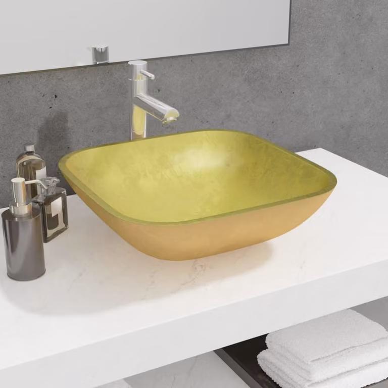 The Living Store Lavabo in vetro 42x42x14 cm Oro