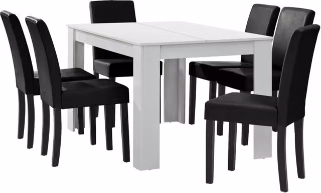 Set Pranzo Moderno en.casa con Tavolo Rettangolare e 6 Sedie in Similpelle, Bianco e Nero, L: 140 cm, P: 90 cm, H: 77 cm