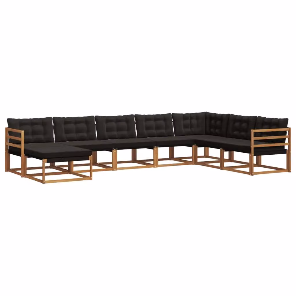 Set di divani da esterno 8 pz vidaXL in legno di acacia e textilene, colore marrone e nero, con cuscini inclusi e pouf coordinato – 2