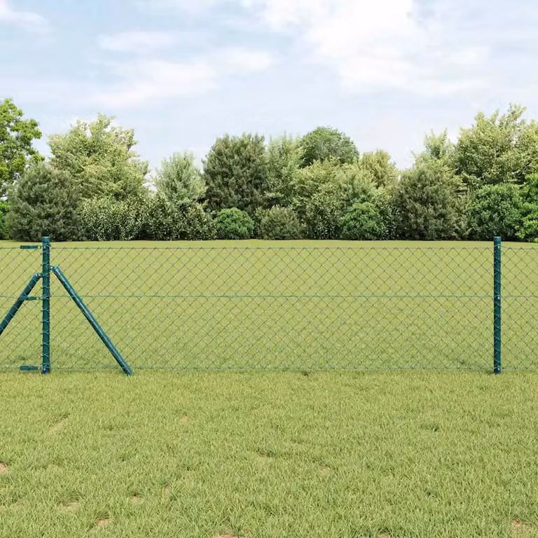 Recinzione a maglie di catena vidaXL in acciaio rivestito in PVC verde da fissare a terra, L: 10 m, H: 1 m, P: 0,4 m