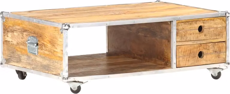 Tavolino The Living Store 89x59x33 cm in legno massello di mango grezzo