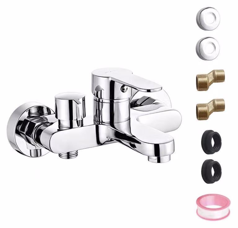 Miscelatore per vasca da bagno, montaggio a parete, monocomando, in ottone cromato, con cartuccia in Vetroceramica