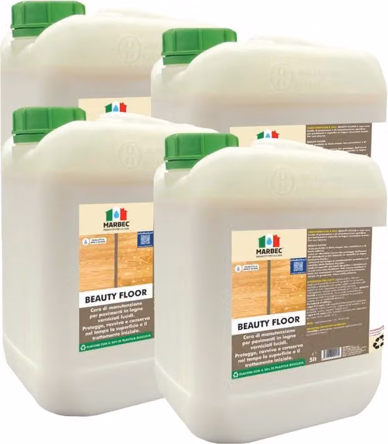 Cera per parquet Marbec Beauty Floor a base acquosa lucida colore bianco confezione da 4 pezzi da 5 l ciascuno – 1