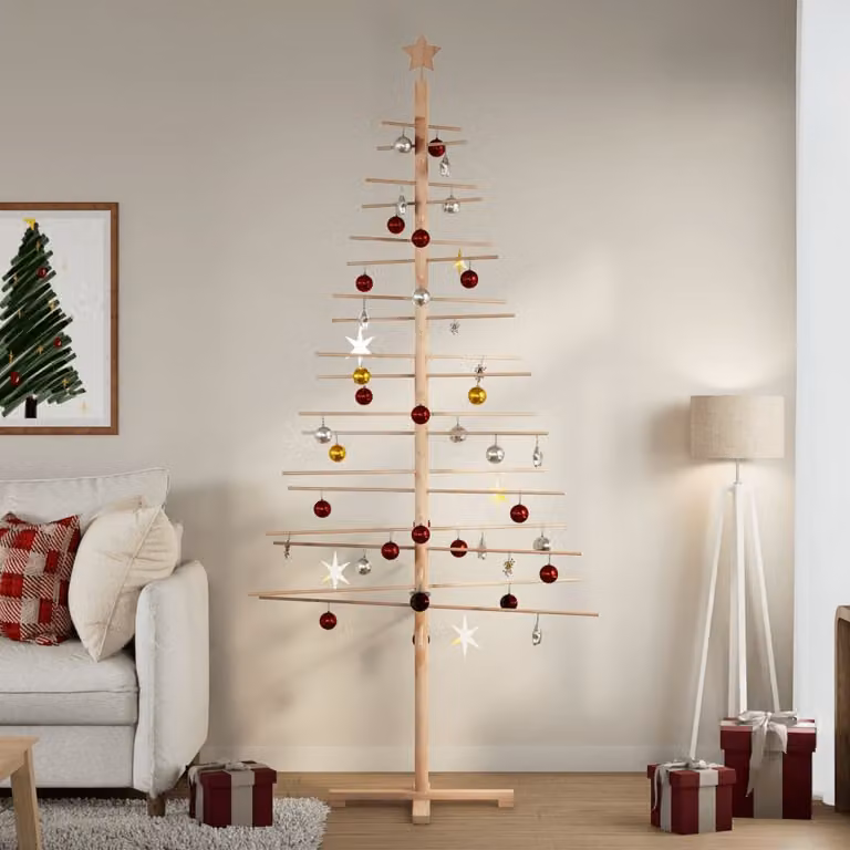 Albero di Natale vidaXL in bambù naturale color beige e marrone, stile rustico, H: 210 cm, L: 110 cm, P: 110 cm