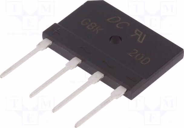 1x Raddrizzatore a ponte monofase Urmax: 200V, If: 3,6A, Ifsm: 260A, modello GBK20D, monofase