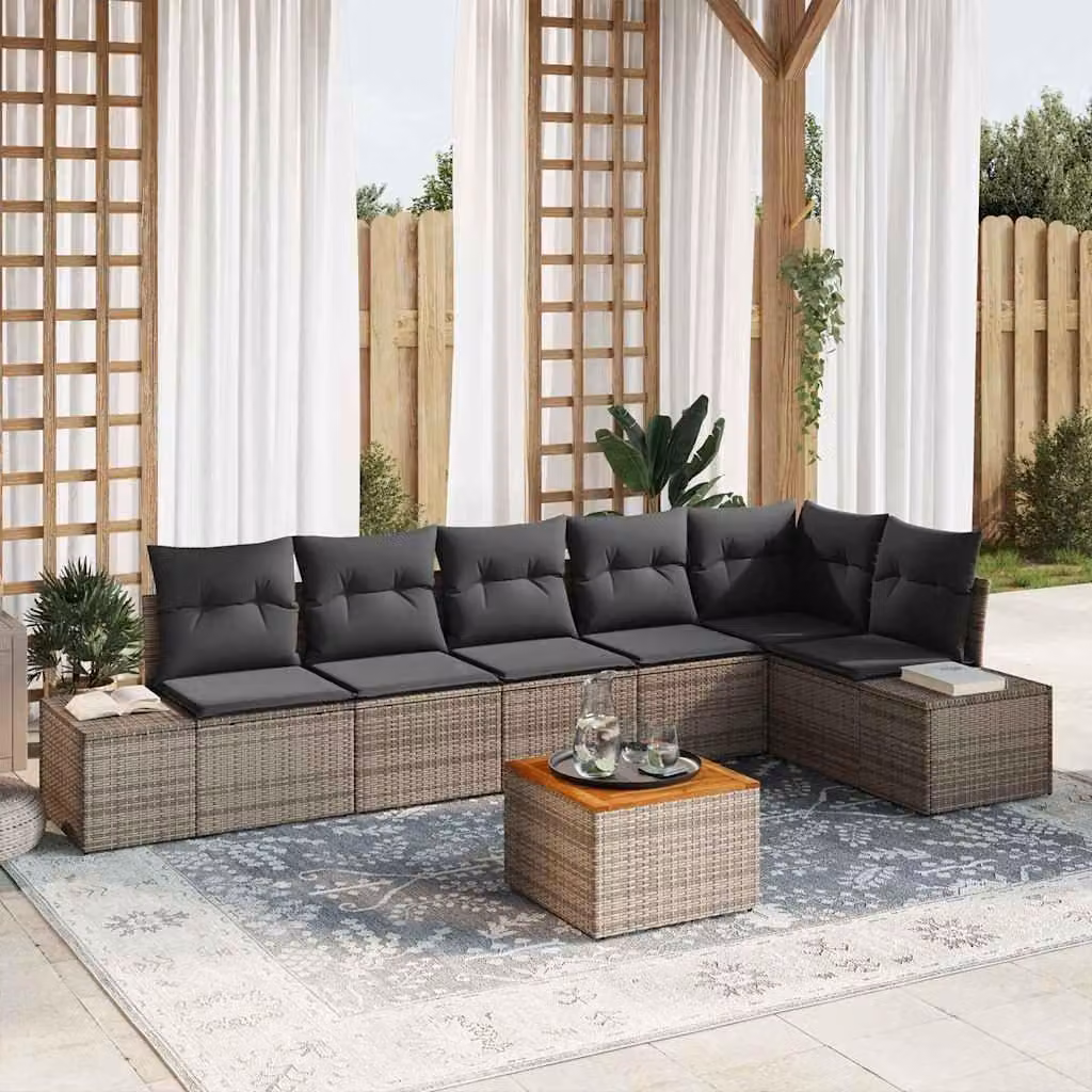Maison Exclusive - Set da giardino composto da 7 pezzi, divano, colore grigio, realizzato in rattan sintetico