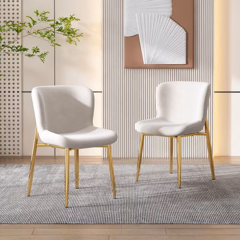 Set di 2 sedie da pranzo in velluto, colore bianco e oro - Sedie moderne con schienale robusto