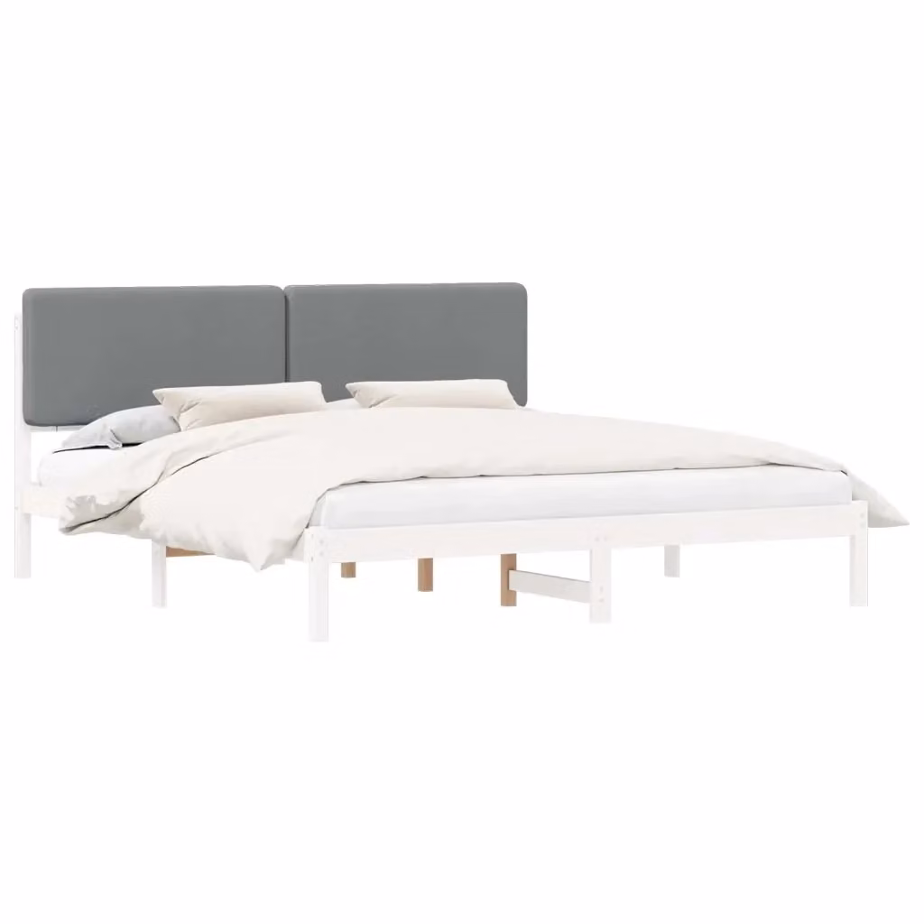 Letto con Testiera Rivestita vidaXL in Legno di Pino e Tessuto Grigio 200 x 200 cm – 2
