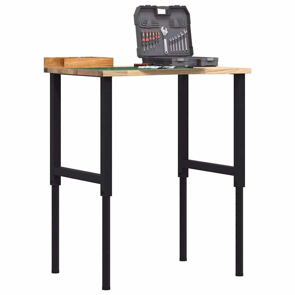 vidaXL Banco da Lavoro Regolabile in Legno di Rovere e Metallo, Marrone e Nero, L: 80 cm, P: 60 cm, H: 71,5-98 cm – 1