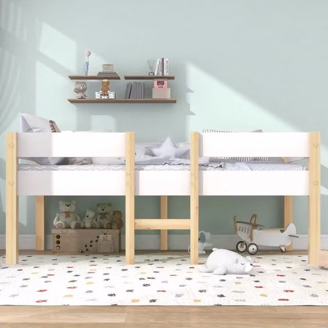 Letto per bambini Cipacho in legno massiccio di pino in stile scandinavo, bianco e marrone, L/P/H: 200 x 90 x 120 cm