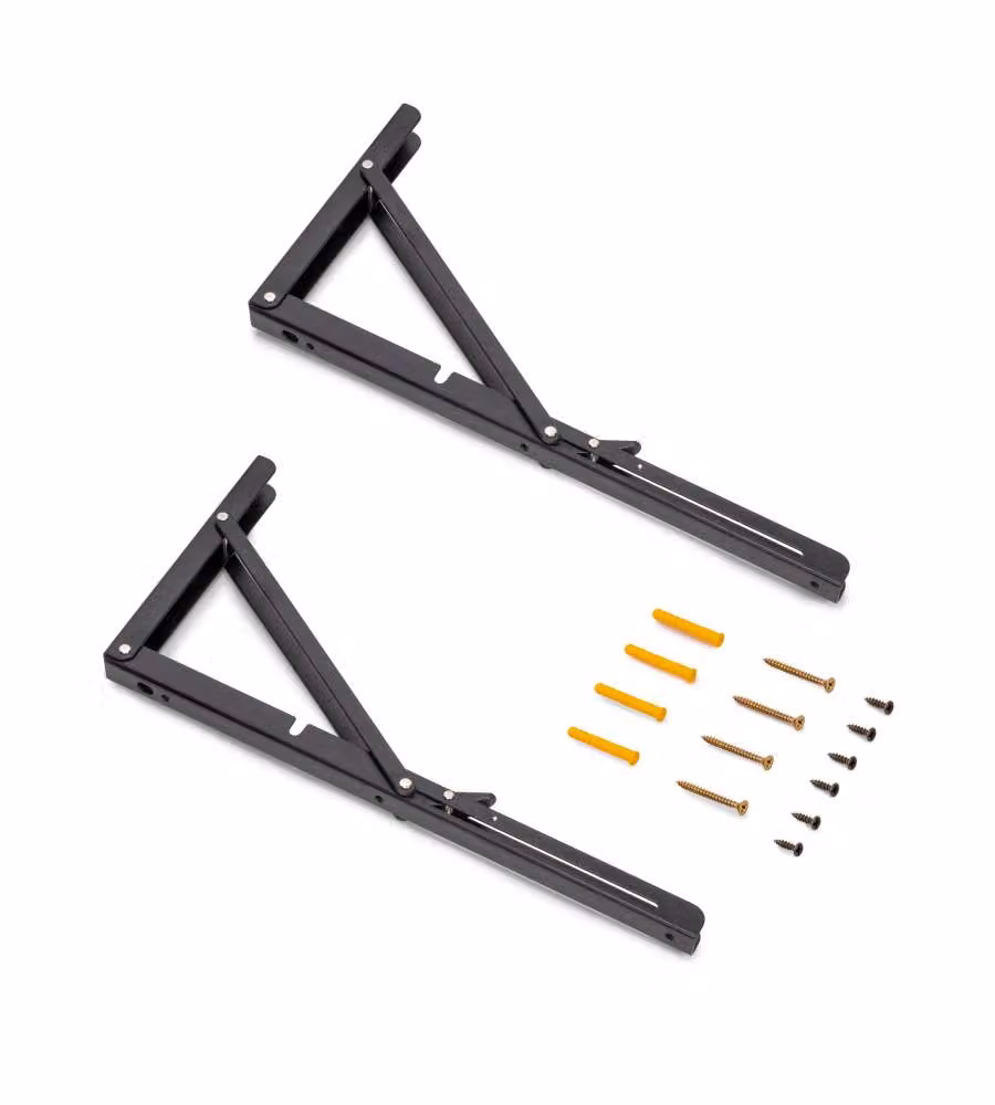 Emuca Set di supporti pieghevoli, lunghezza 403 mm, Acciaio, Verniciato nero 1 SET