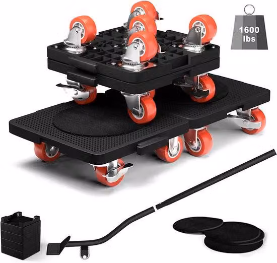 Set completo di rotelle per mobili con cinque ruote e dispositivo di sollevamento per il trasporto di carichi pesanti
