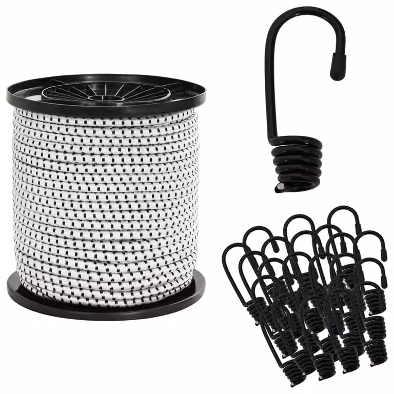 Corde Bungee con Ganci vidaXL in PP e gomma, Nero e Bianco, Diametro: 6 mm