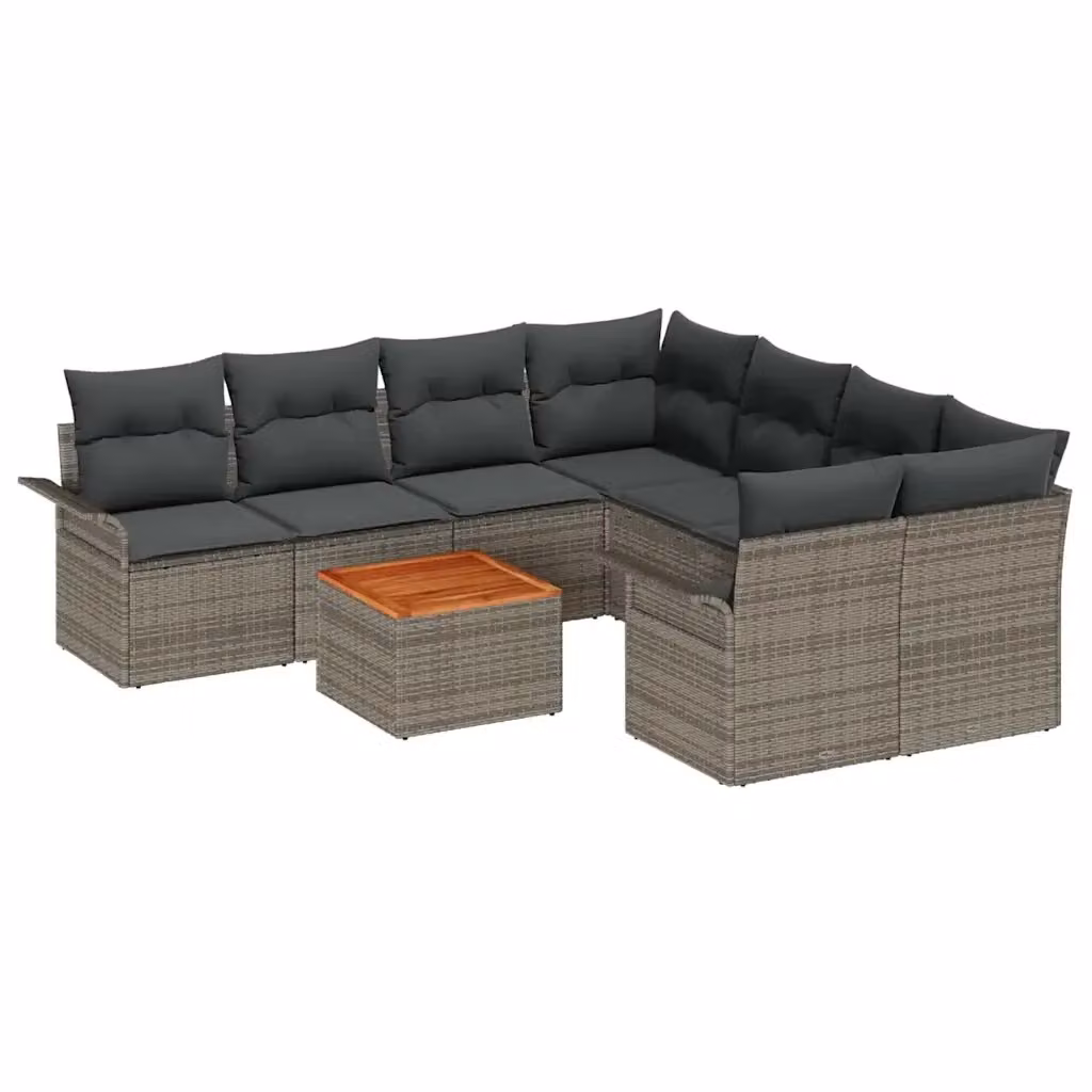 Set Divano da Giardino vidaXL 9 Pezzi a Forma di U Grigio con Tavolino e Cuscini in Polyrattan e Acciaio – 2
