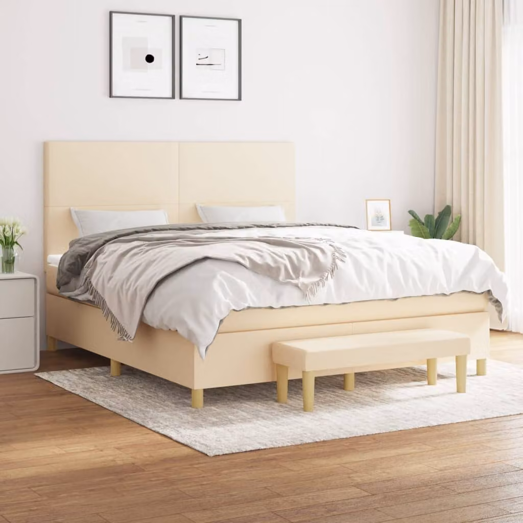 vidaXL Letto Ibrido con Giroletto a Molle e Materasso in Tessuto Beige e Bianco L/P: 180 x 200 cm