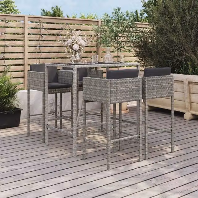 Set Bar da Giardino 5 pz con Cuscini in Polyrattan Grigio 3200659