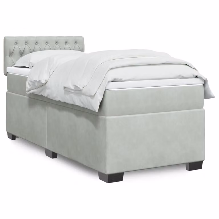 vidaXL Giroletto a Molle Ibrido con Materasso in Velluto Grigio Chiaro e Bianco L/P/H: 200 x 90 x 100,5 cm