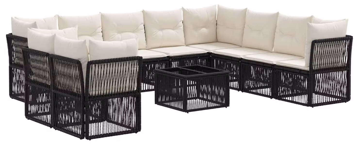 Set Divano da Giardino 11 pcs Nero polyrattan