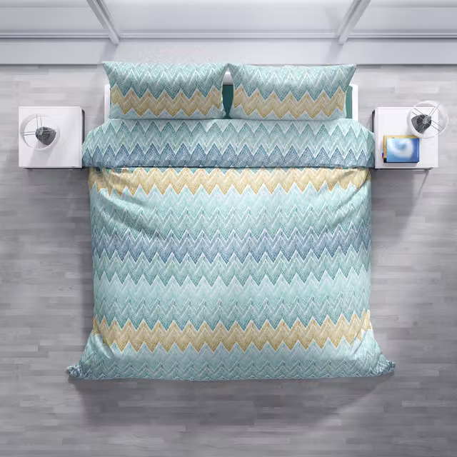 Completo copripiumino e federe DaunenStep Joy in cotone mako satin, fantasia grafica blu, L: 135 cm x P: 200 cm e federe 60 x 80 cm