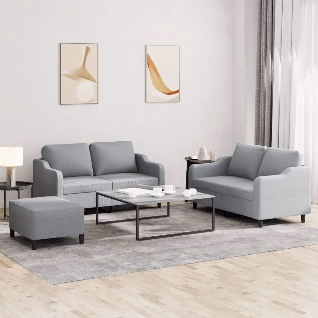 Maison Exclusive - Set divano 3 pezzi con cuscini in tessuto grigio chiaro