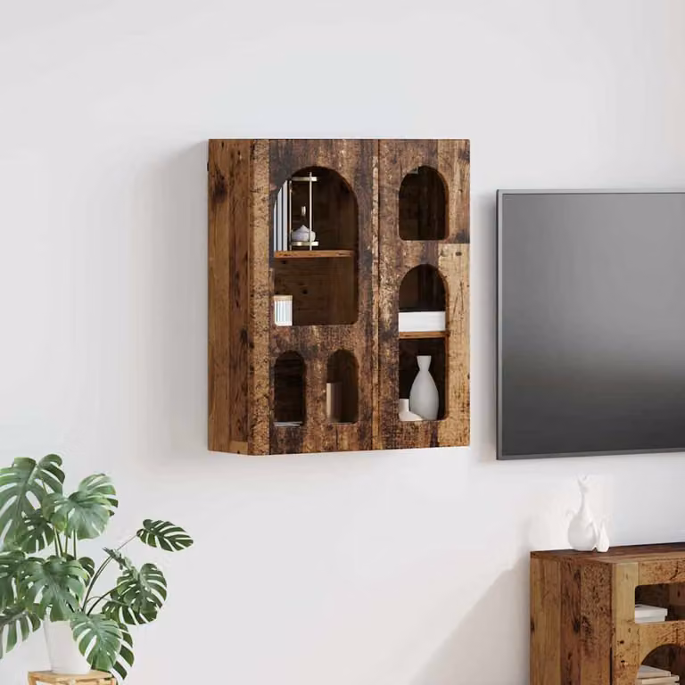 Armadio pensile da parete vidaXL ELST in legno marrone con ante in vetro per cucina o ingresso L/P/H: 59 x 20 x 71,5 cm
