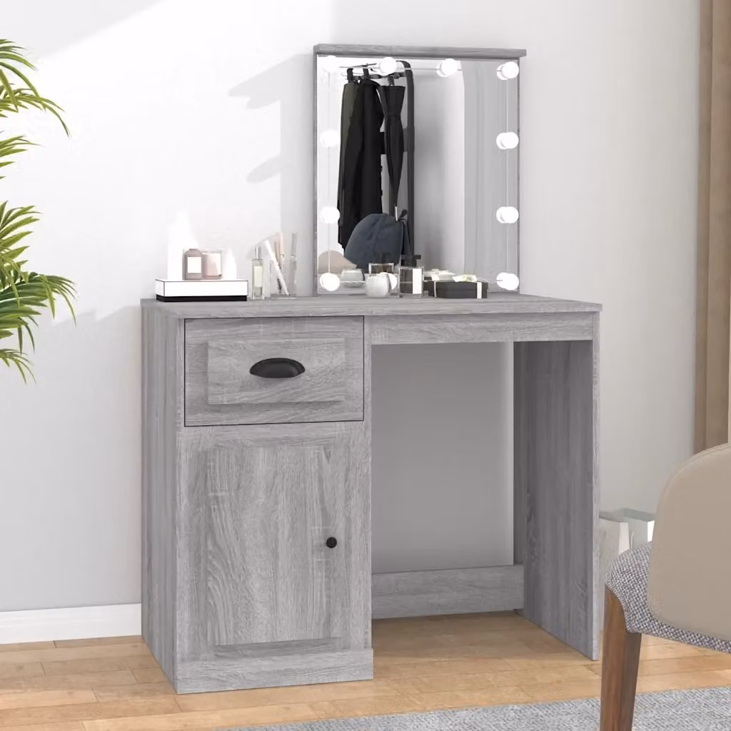 Toeletta Hollywood con LED Grigio Sonoma in Legno Multistrato, L 90 cm x P 50 cm x H 132,5 cm – 2