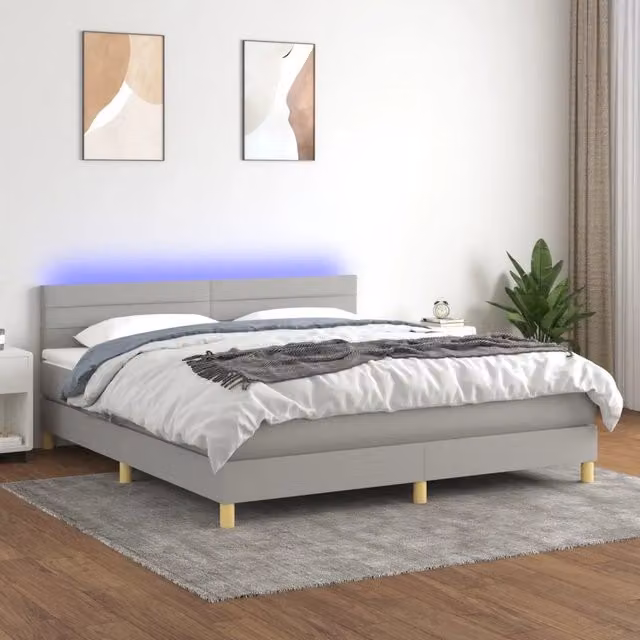 Letto Ibrido con Materasso e Illuminazione LED vidaXL in Tessuto Grigio e Bianco L/P: 160 x 200 cm – 1