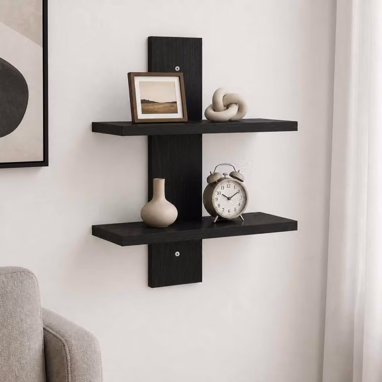 Scaffale da parete moderno vidaXL in MDF nero opaco L: 30 cm, P: 13,5 cm, H: 43 cm