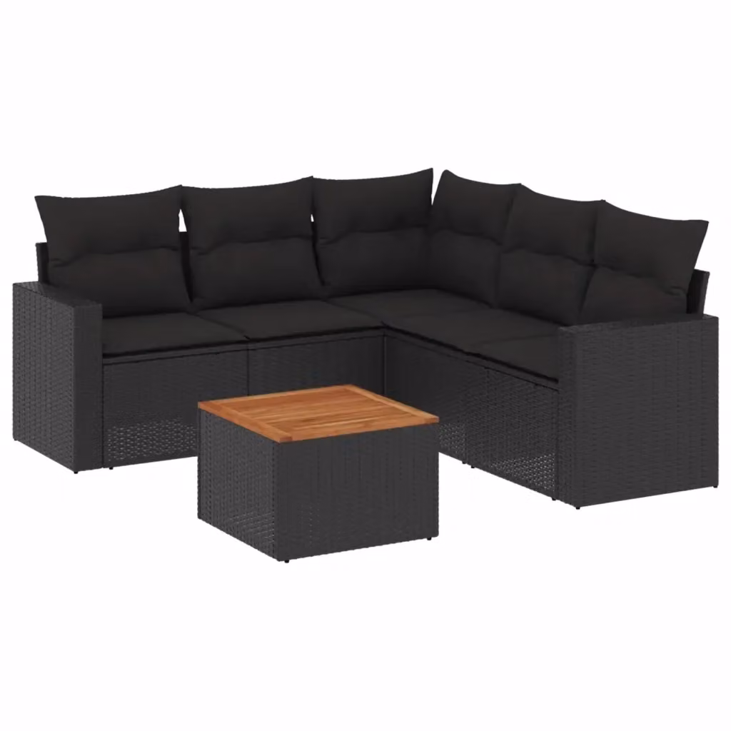 Set Divano da Giardino vidaXL 6 pz a Forma a L con Tavolino, Polyrattan e Cuscini, Nero e Marrone – 2