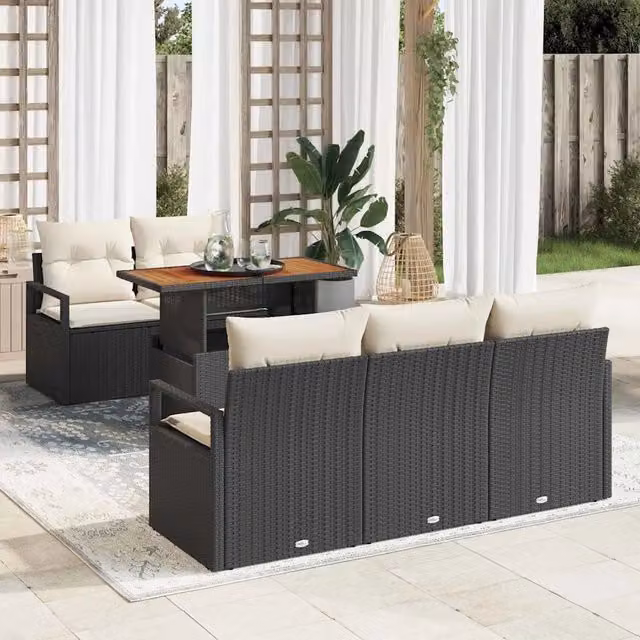 Set Divano da Giardino 6 pz 5-Numero di posti Nero e crema 3349648