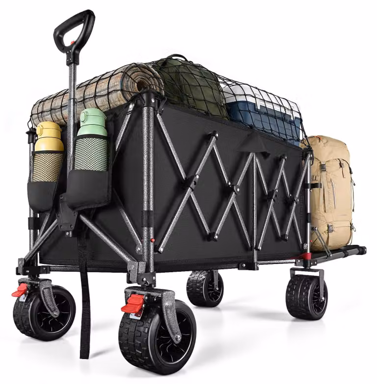 Carrello pieghevole, capacità di 170 litri, portata massima di 120 kg, con maniglia regolabile in altezza, ideale per il campeggio